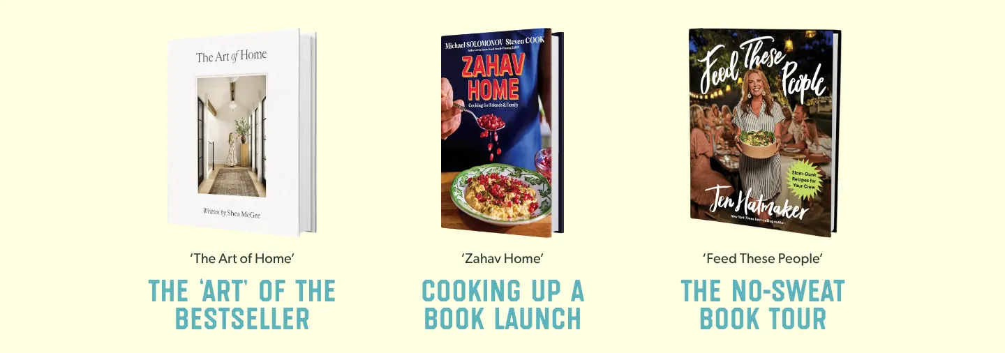Case studies: three book covers with captions and headlines